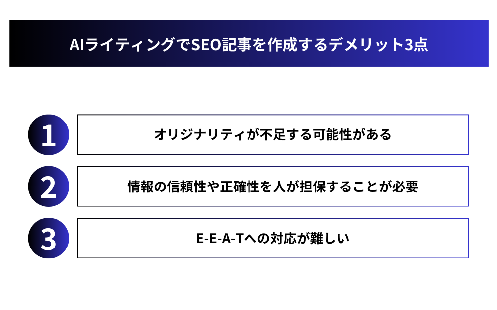 AIライティングでSEO記事を作成するデメリット3点