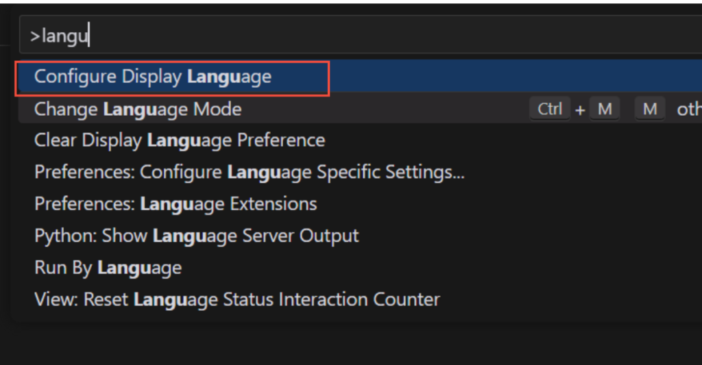 2. コマンドパレットが表示されたら「Configure Display Language」を選択します。